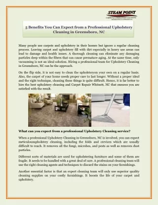 5 Benefits You Can Expect from a Professional Upholstery Cleaning in Greensboro, NC
