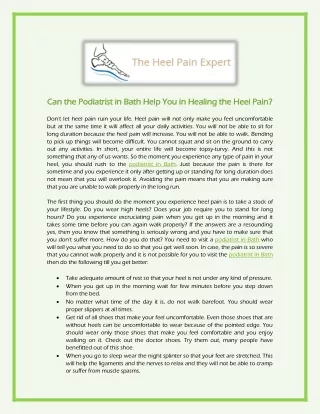 Can the Podiatrist in Bath Help You in Healing the Heel Pain?