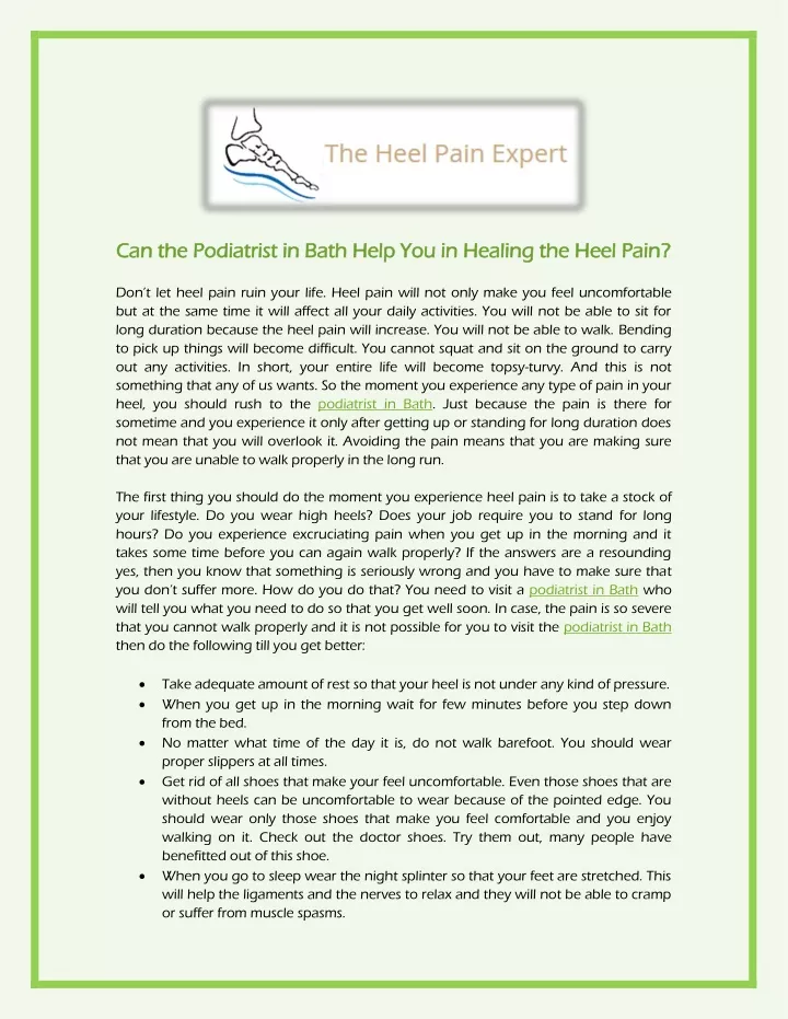 can the podiatrist in bath help you in healing