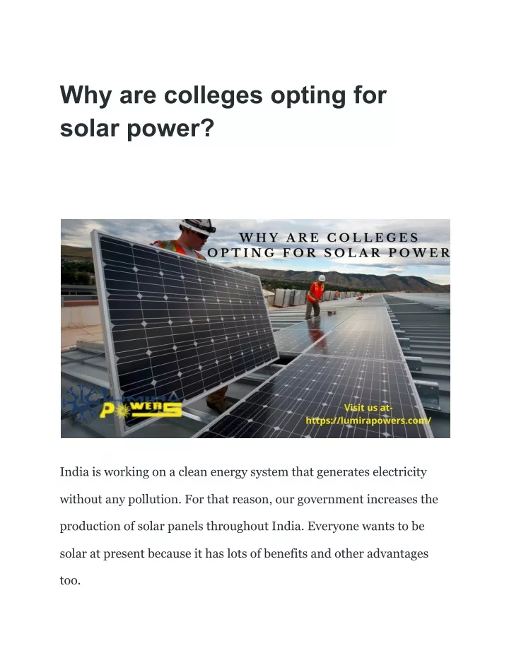 why are colleges opting for solar power