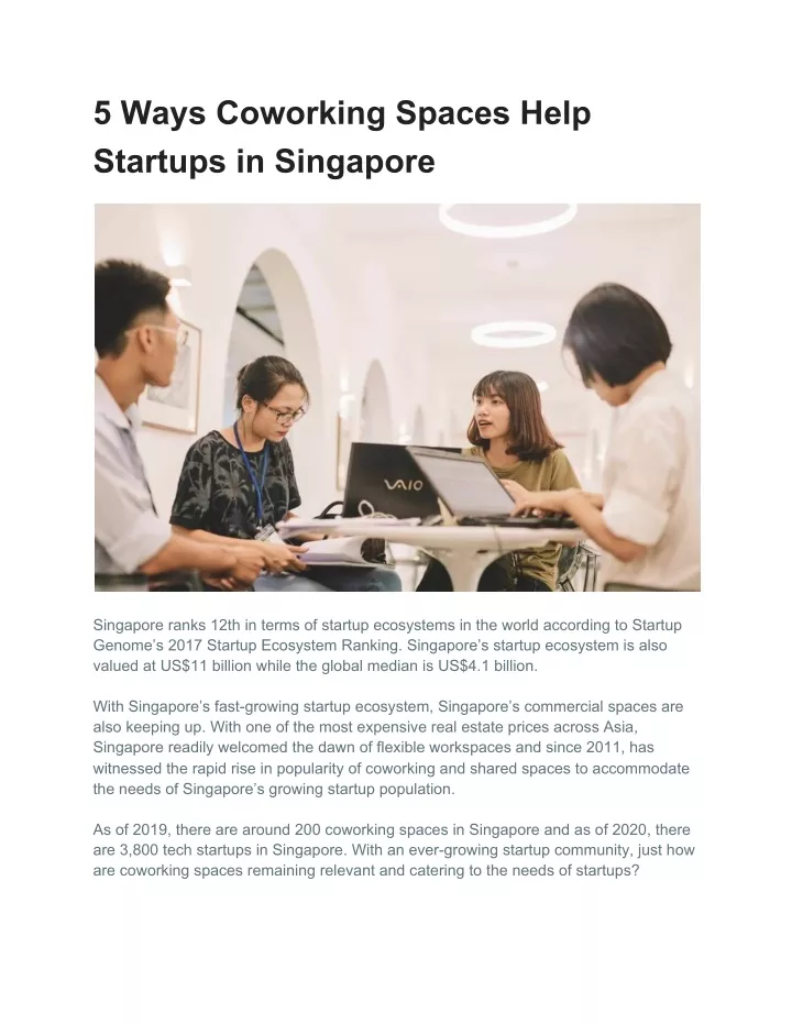 5 ways coworking spaces help startups in singapore