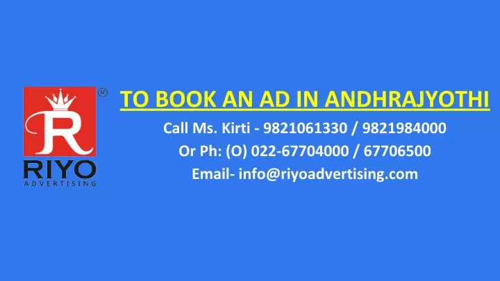 to book an ad in andhrajyothi call ms kirti