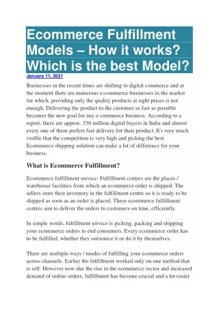 Ecommerce Fulfillment Models – How it works? Which is the best Model?