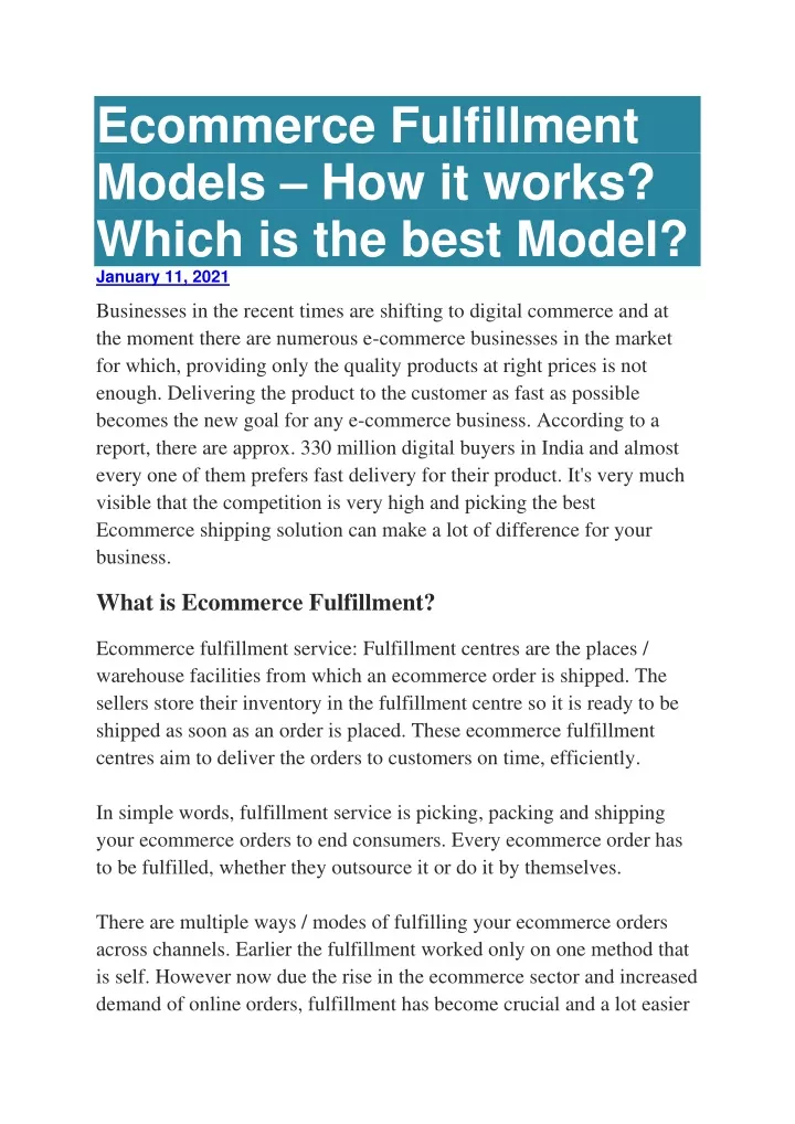 ecommerce fulfillment models how it works which