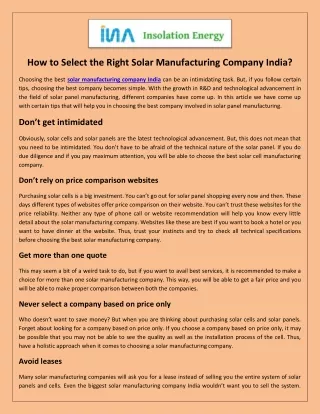 How to Select the Right Solar Manufacturing Company India?