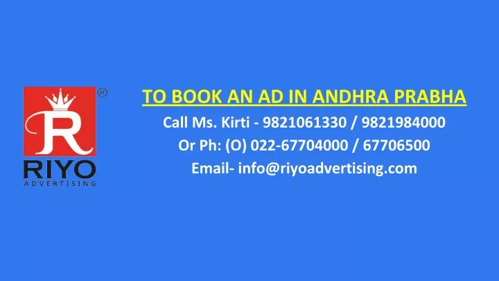 to book an ad in andhra prabha call ms kirti