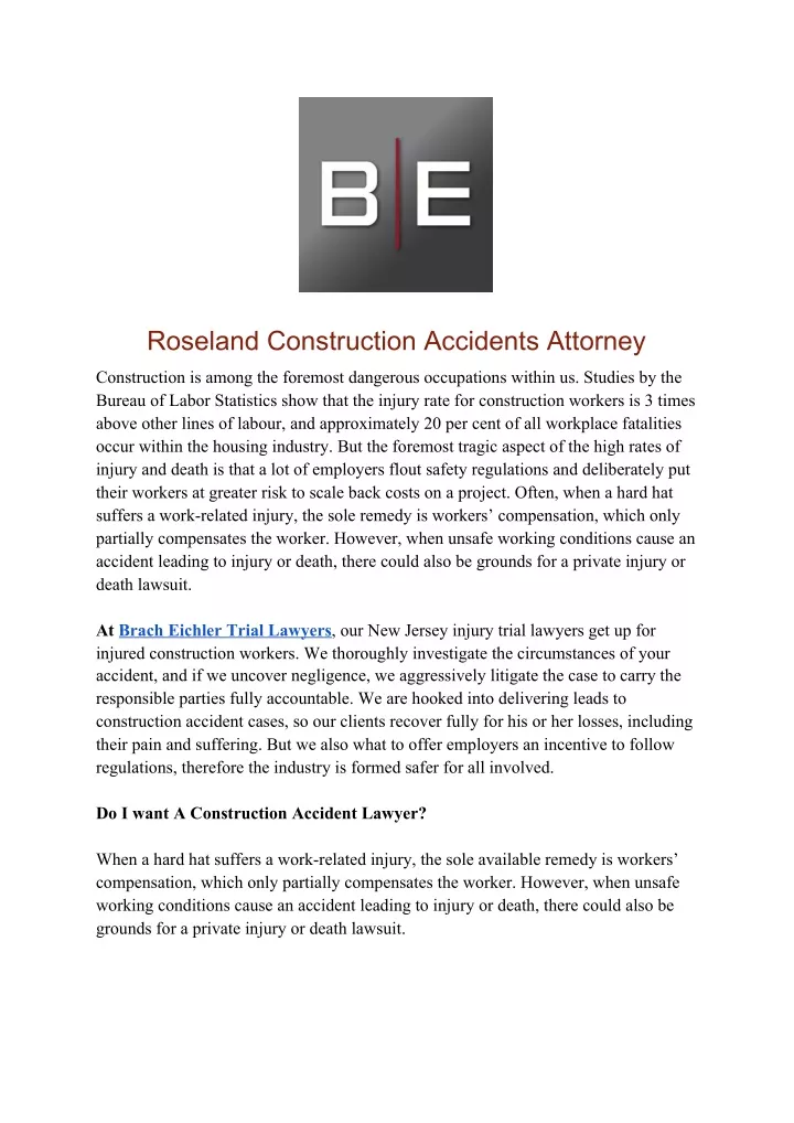 PPT Roseland Construction Accidents Attorney PowerPoint Presentation