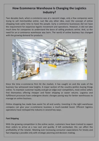 how ecommerce warehouse is changing the logistics