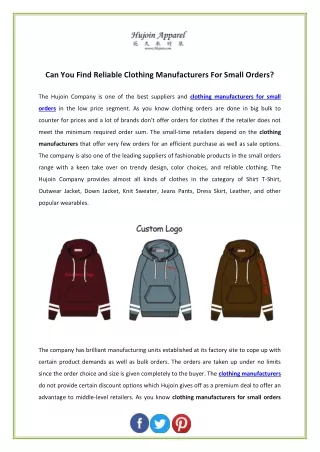Can You Find Reliable Clothing Manufacturers For Small Orders?