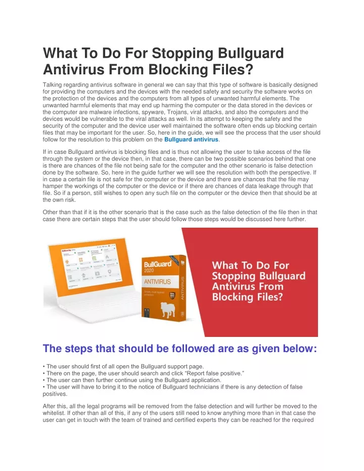 what to do for stopping bullguard antivirus from