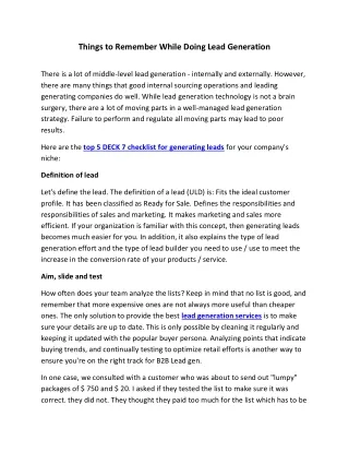 things to remember while doing lead generation