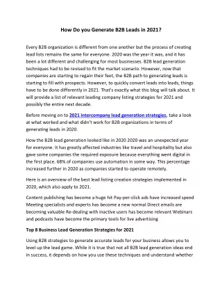 how do you generate b2b leads in 2021