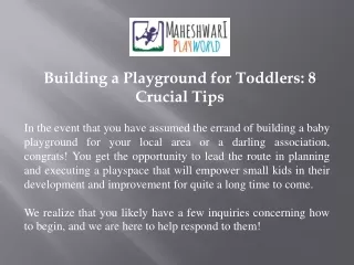 Building a Playground for Toddlers: 8 Crucial Tips
