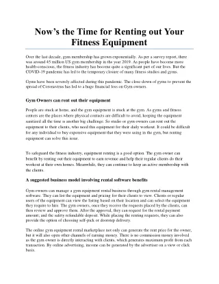 Now’s the Time for Renting out Your Fitness Equipment