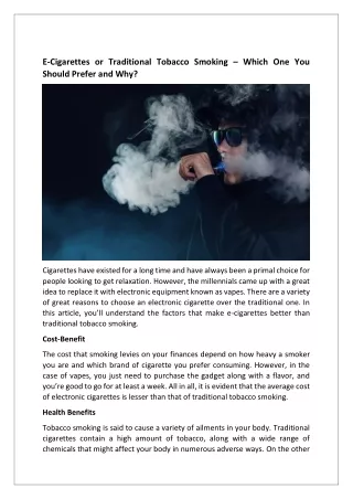 e cigarettes or traditional tobacco smoking which