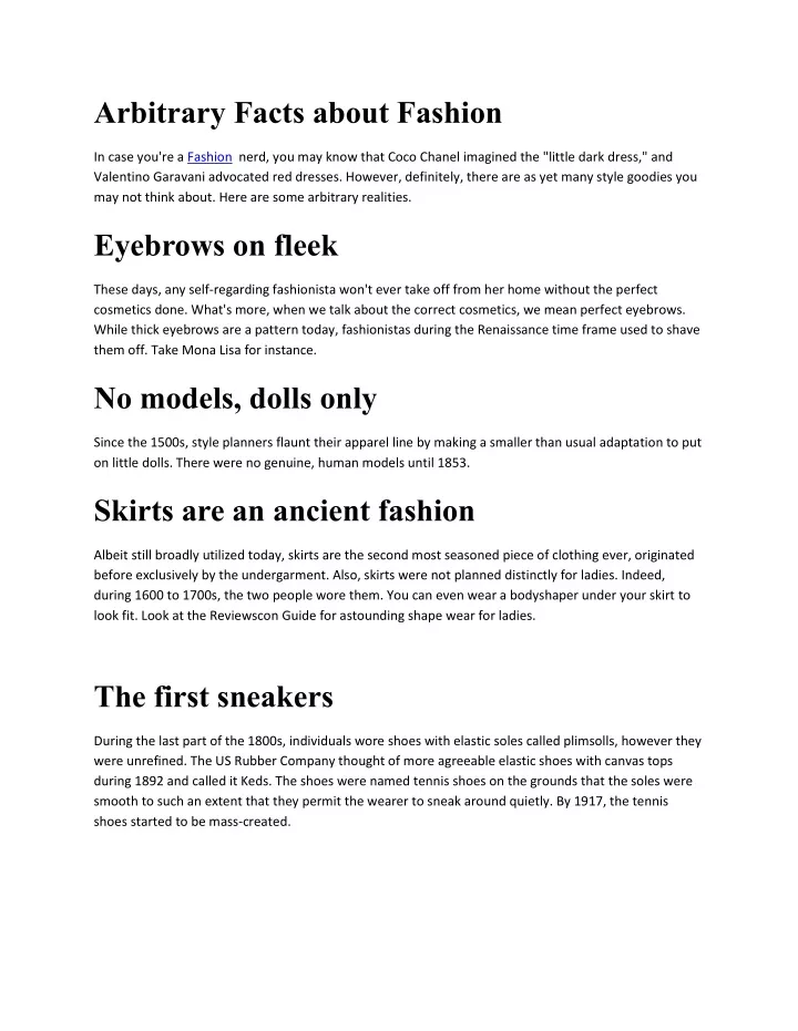 arbitrary facts about fashion
