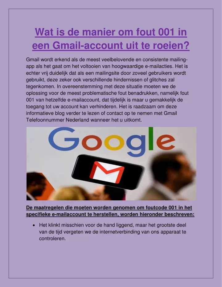 wat is de manier om fout 001 in een gmail account