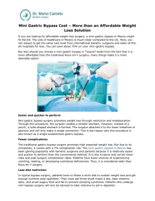 Mini Gastric Bypass Cost – More than an Affordable Weight Loss Solution