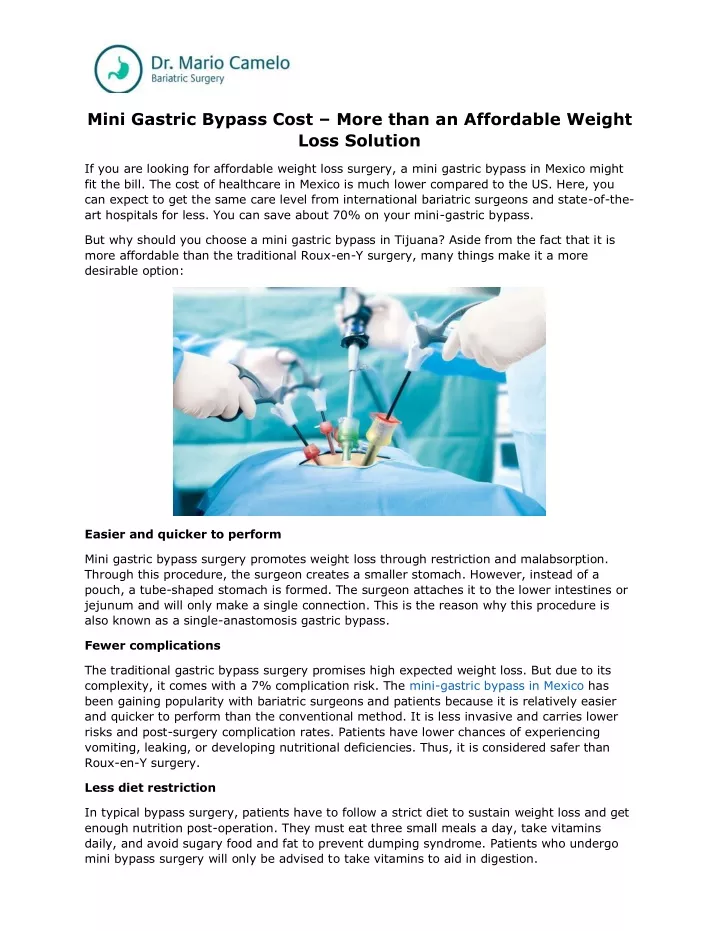 mini gastric bypass cost more than an affordable