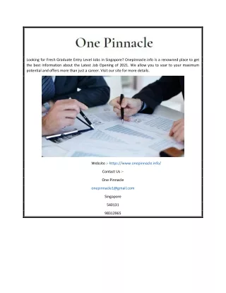 Singapore Online Job Vacancy 2021 | Onepinnacle.info