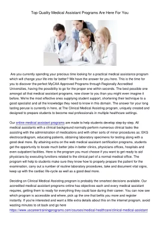top quality medical assistant programs are here