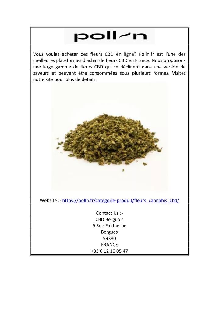 vous voulez acheter des fleurs cbd en ligne polln