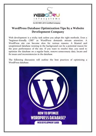 wordpress database optimization tips by a website