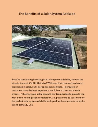 The Benefits of a Solar System Adelaide