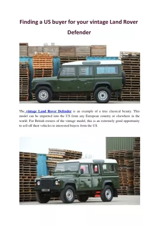 Finding a US buyer for your vintage Land Rover Defender