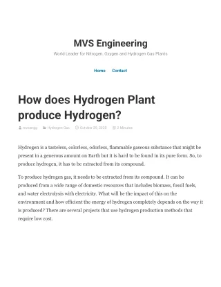 How does Hydrogen Plant produce Hydrogen?