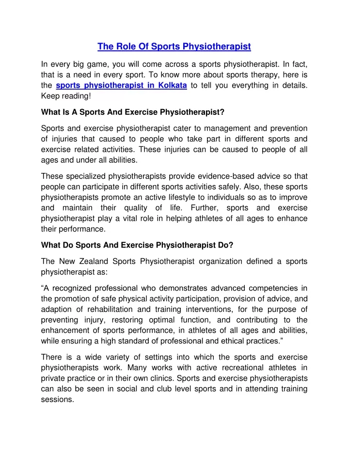 the role of sports physiotherapist