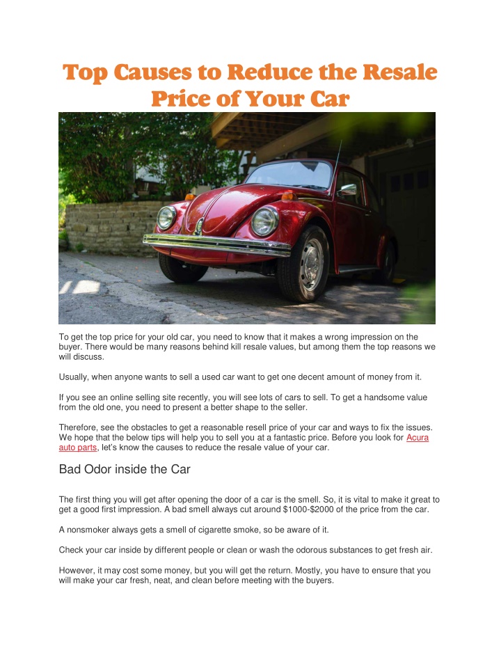 top causes to reduce the resale price of your car
