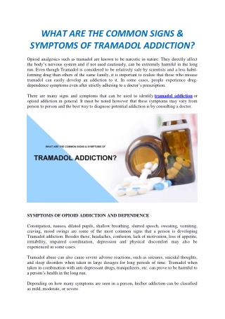 WHAT ARE THE COMMON SIGNS & SYMPTOMS OF TRAMADOL ADDICTION?