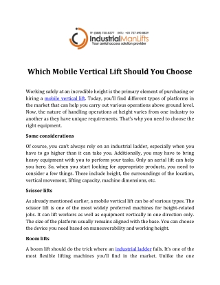 Which Mobile Vertical Lift Should You Choose