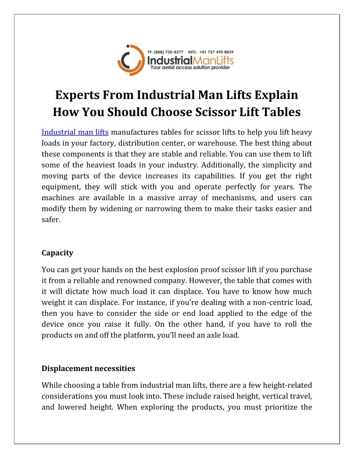 experts from industrial man lifts explain