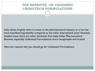 Top benefits of choosing Unibiotech Formulations