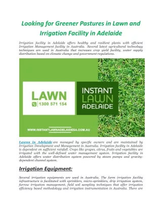 Looking for Greener pastures in Lawn and Irrigation facility in Adelaide