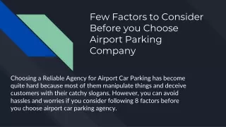 Few Factors to Consider Before you Choose Airport Parking Company