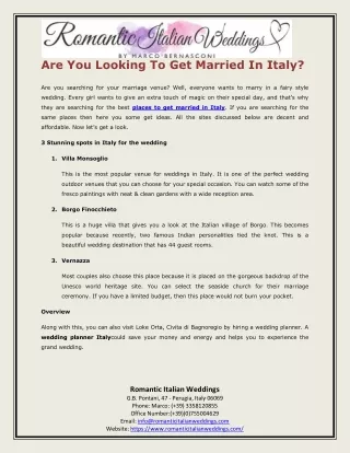 Are You Looking To Get Married In Italy?