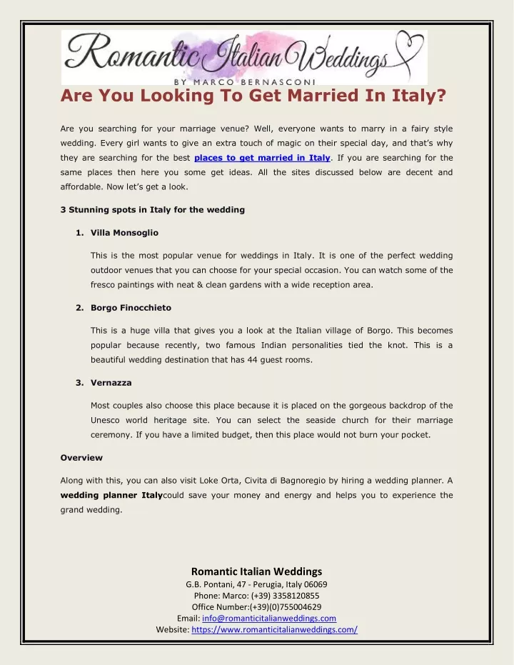are you looking to get married in italy