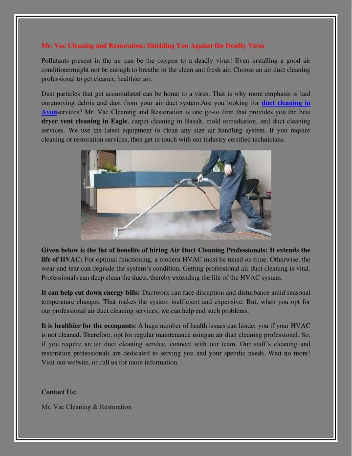 mr vac cleaning and restoration shielding