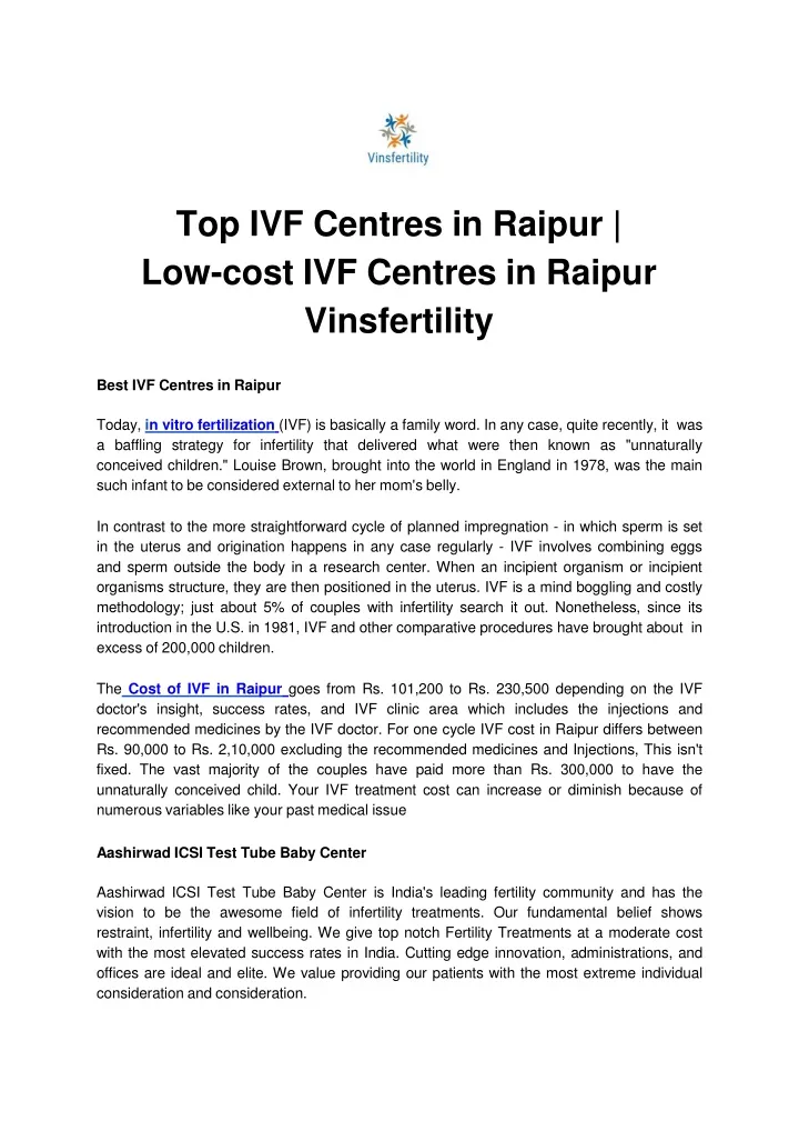 top ivf centres in raipur low cost ivf centres in raipur vinsfertility