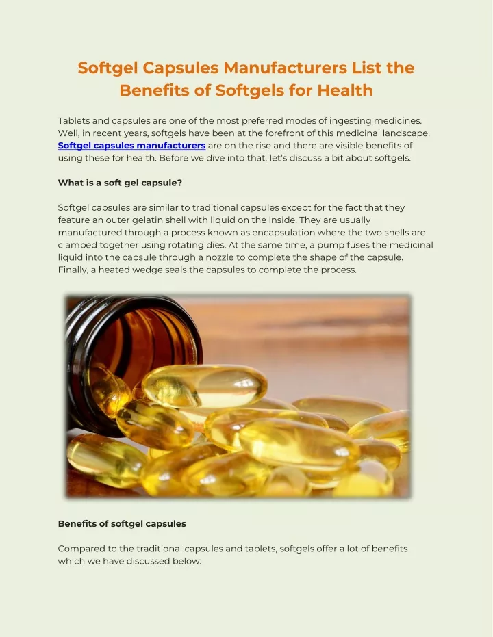 softgel capsules manufacturers list the benefits