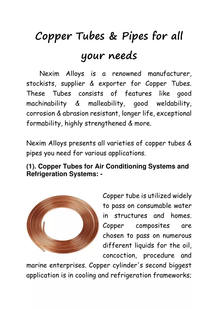 copper tubes pipes for all your needs