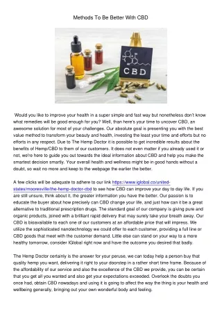 methods to be better with cbd