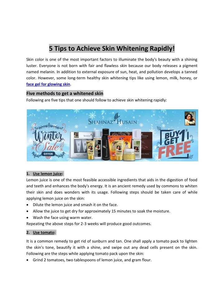 5 tips to achieve skin whitening rapidly