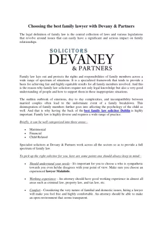 Choosing the best family lawyer with Devany & Partners