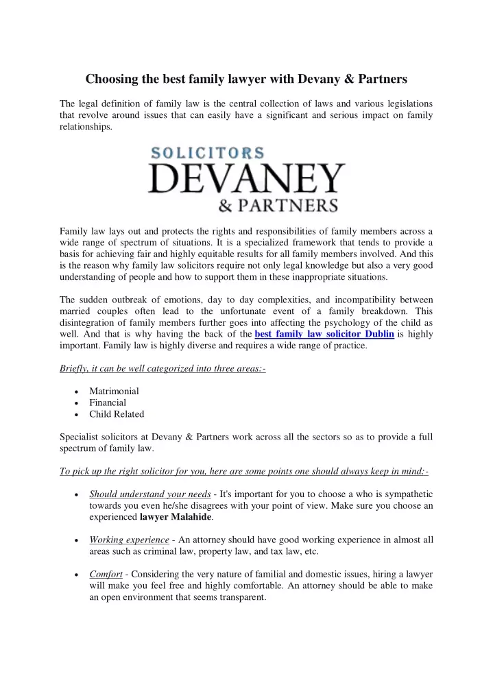 choosing the best family lawyer with devany
