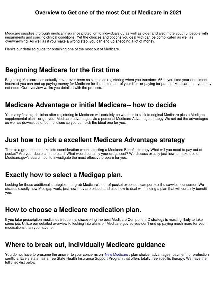 overview to get one of the most out of medicare