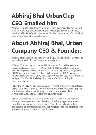 abhiraj bhal urbanclap ceo emailed him abhiraj